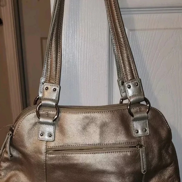 Tignanello Silver & Gold Pebbled Soft Leather Satchel Shoulder Purse - Picture 5 of 8